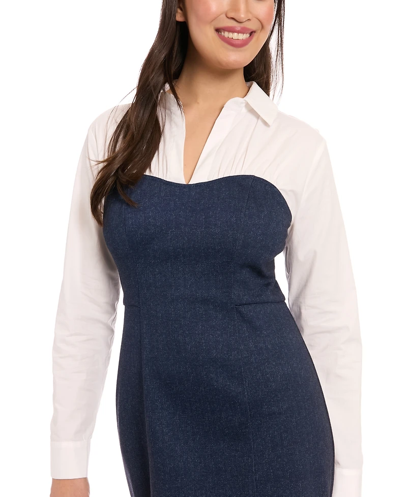 London Times Women's Collared Denim Dress