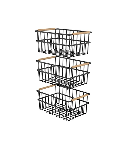 Oceanstar Metal Wire Organizer Bin Basket with Handles, Set of 3, Black