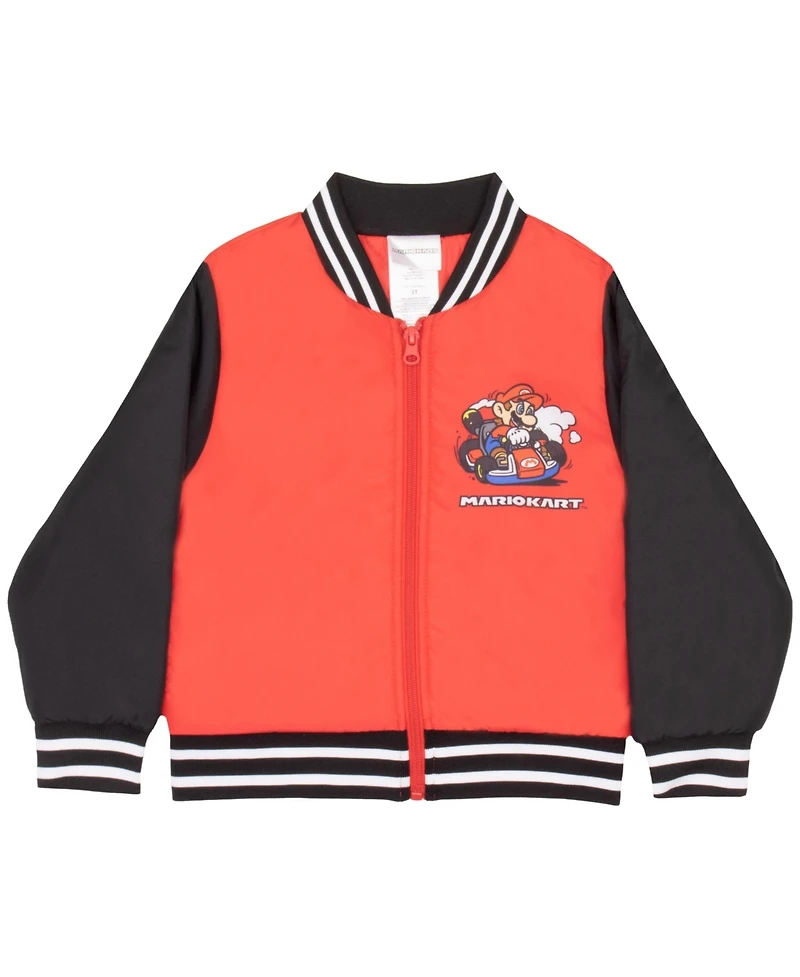 Mario Kart Toddler Boys Super Zip-Up Graphic Print Bomber Varsity Jacket