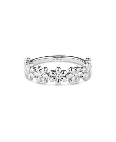 Devata Daisy Flower Ring in Rhodium Plated Sterling Silver, Size 8