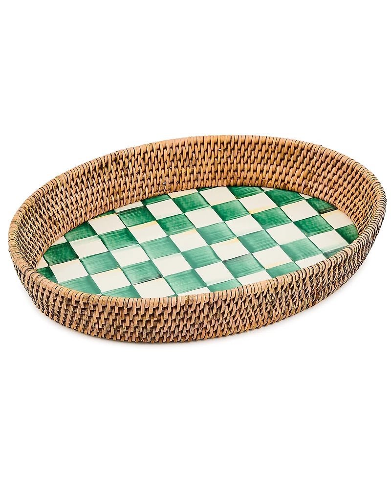 Mackenzie-Childs Emerald Check Enamel Rattan Large Tray