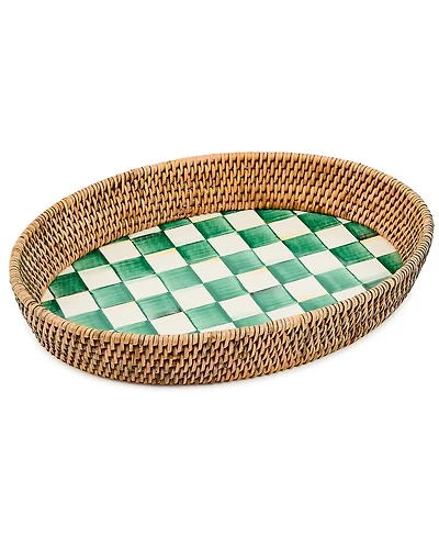 Mackenzie-Childs Emerald Check Enamel Rattan Large Tray