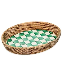 Mackenzie-Childs Emerald Check Enamel Rattan Large Tray
