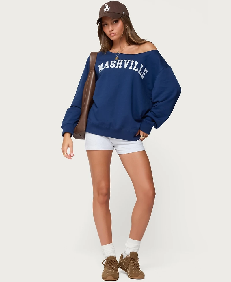 Edikted Women's Nashville Oversized Wide Neck Sweatshirt