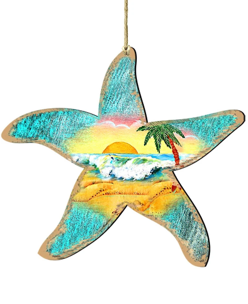 Designocracy Starfish Scenic Wood Christmas Ornament