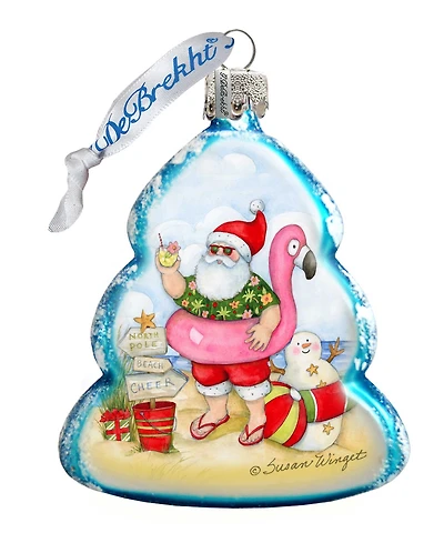 Designocracy Santa with Flamingo Toy Glass Ornaments