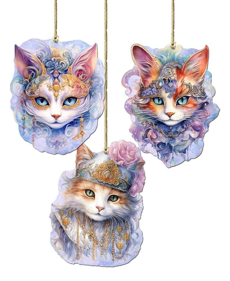 Designocracy Beautiful Cats Holiday Ornaments, Set of 3