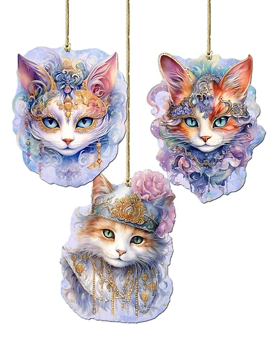 Designocracy Beautiful Cats Holiday Ornaments, Set of 3