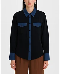 Ellen Tracy Women's Button-Up Shirt with Denim Trim