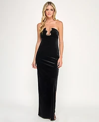 Seni & Cade Juniors' Velvet Strapless Plunge Dress