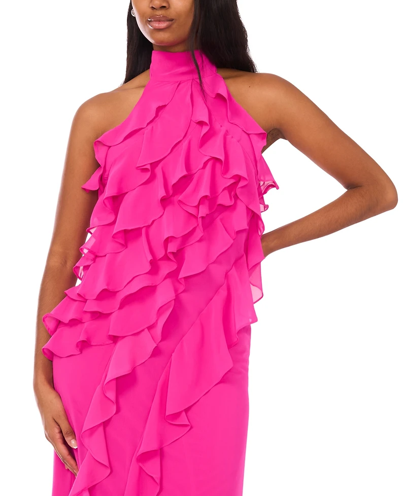 CeCe Women's Chiffon Sleeveless Long Halter Dress