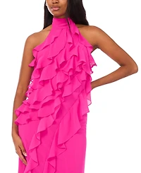 CeCe Women's Chiffon Sleeveless Long Halter Dress