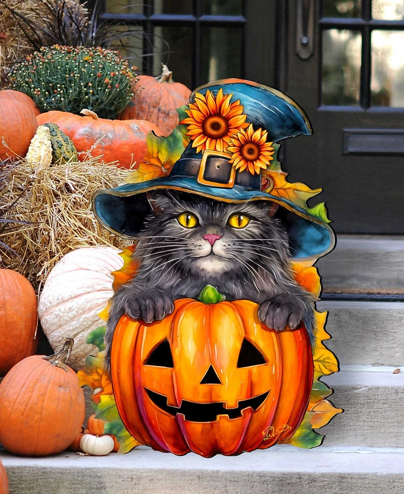 Designocracy Black Cat Pumpkin Holiday Door Decor