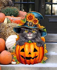 Designocracy Black Cat Pumpkin Holiday Door Decor