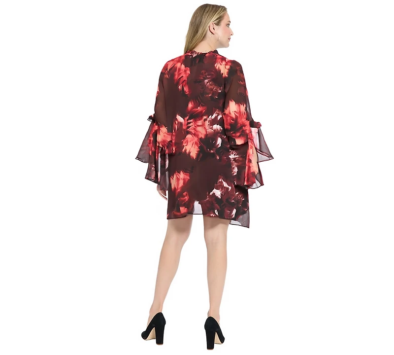 London Times Women's V-Neck High Low Ruffle Flounce Sleeve Dress