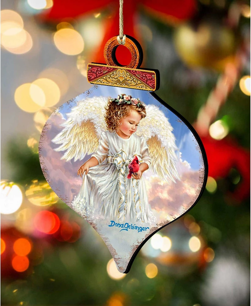 Designocracy Angel with Cardinal Wooden Ornament