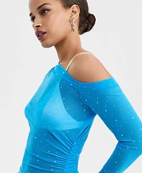 Bar Iii Women's Asymmetric Embellished Mesh Top, Macy's Exclusive