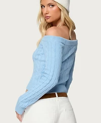 Edikted Women's Taniza Off Shoulder Cable Knit Sweater