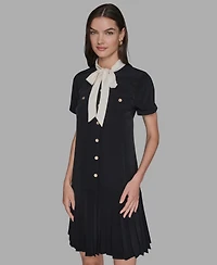 Karl Lagerfeld Paris Women's Bow Tie Neck A-Line Dress