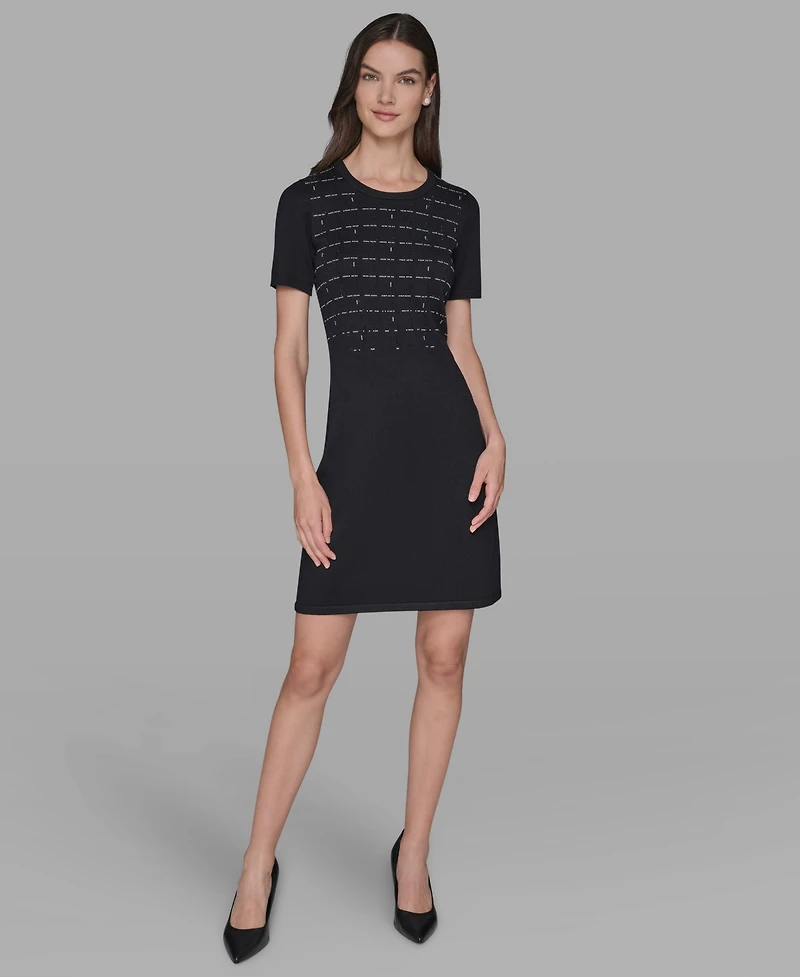 Karl Lagerfeld Paris Women's Embellished Crew Neck Sweater Dress