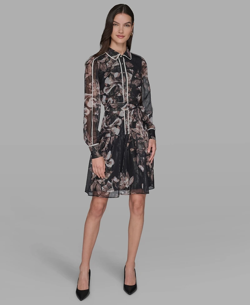 Karl Lagerfeld Paris Women's Printed Collared Shirt Dress