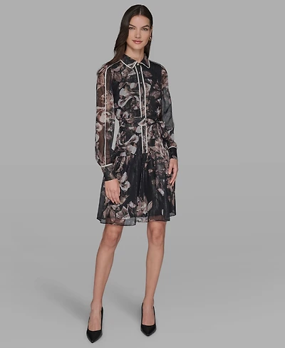 Karl Lagerfeld Paris Women's Printed Collared Shirt Dress