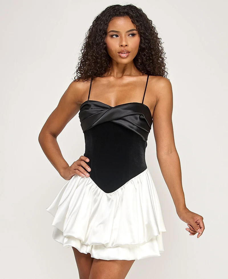 City Studios Juniors' Sweetheart Neck Bubble Skirt Open Back Dress