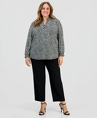 Ak Anne Klein Plus Ruffled-Neck Smocked-Cuff Top