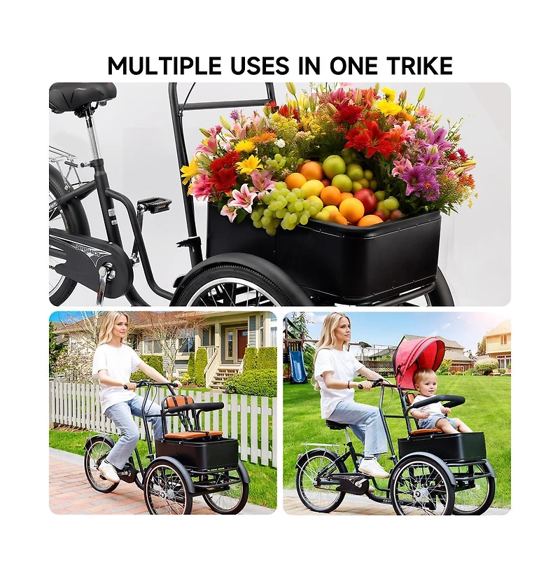 Artudatech 20 inches Pet Dog Cart Tricycle Shopping Three Wheel Tricycle with Sunshade