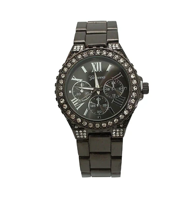 Gunmetal Metal and Rhinestiones Women Watch