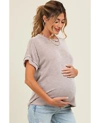 Pinkblush Maternity Taupe Ribbed Exposed Seam Short Sleeve Top