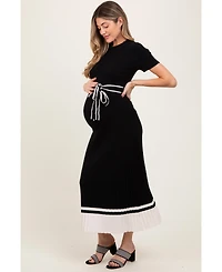 Pinkblush Maternity Black Ribbed Knit Pleated Midi Dress