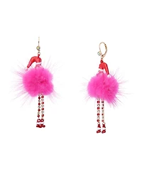 Betsey Johnson Faux Cultivated Pearl Santa Baby Flamingo Drop Earrings