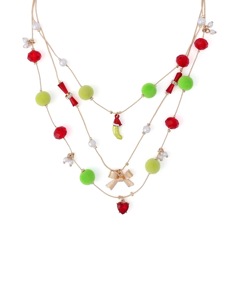 Betsey Johnson Faux Stone Santa Baby Pickle Layered Necklace