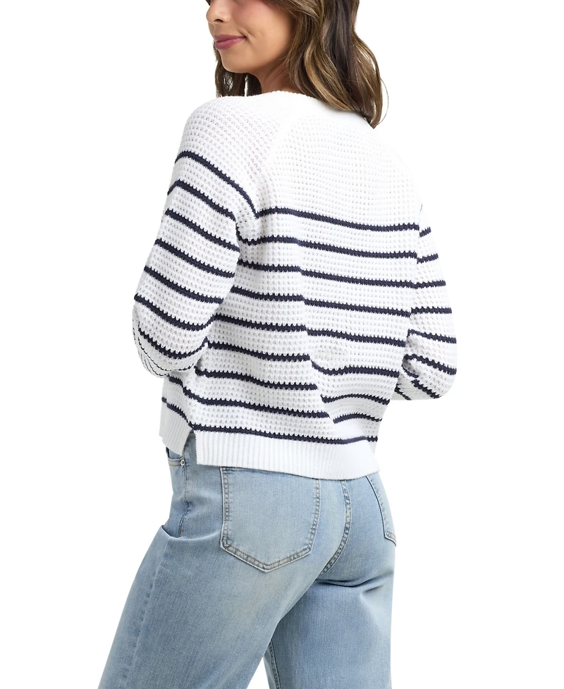 Bcx Women's Resort Spring Stripe Crew Neck Sweater