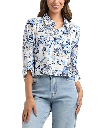Bcx Women's Resort Button Front Boarder Shirt