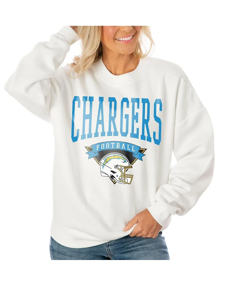 Gameday Couture Women's White Los Angeles Chargers Oversized Yard Line Tri-Blend Pullover Sweatshirt