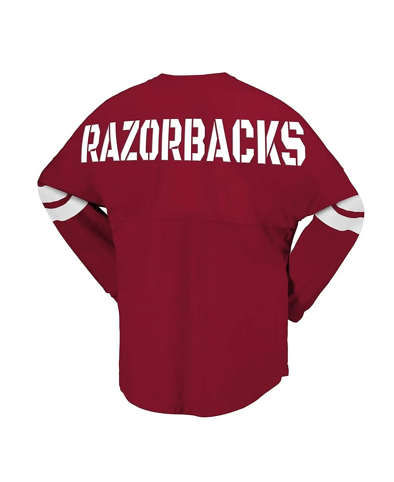 Spirit Jersey Women's Cardinal Arkansas Razorbacks Lace-Up V-Neck Long Sleeve T-Shirt