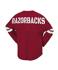 Spirit Jersey Women's Cardinal Arkansas Razorbacks Lace-Up V-Neck Long Sleeve T-Shirt