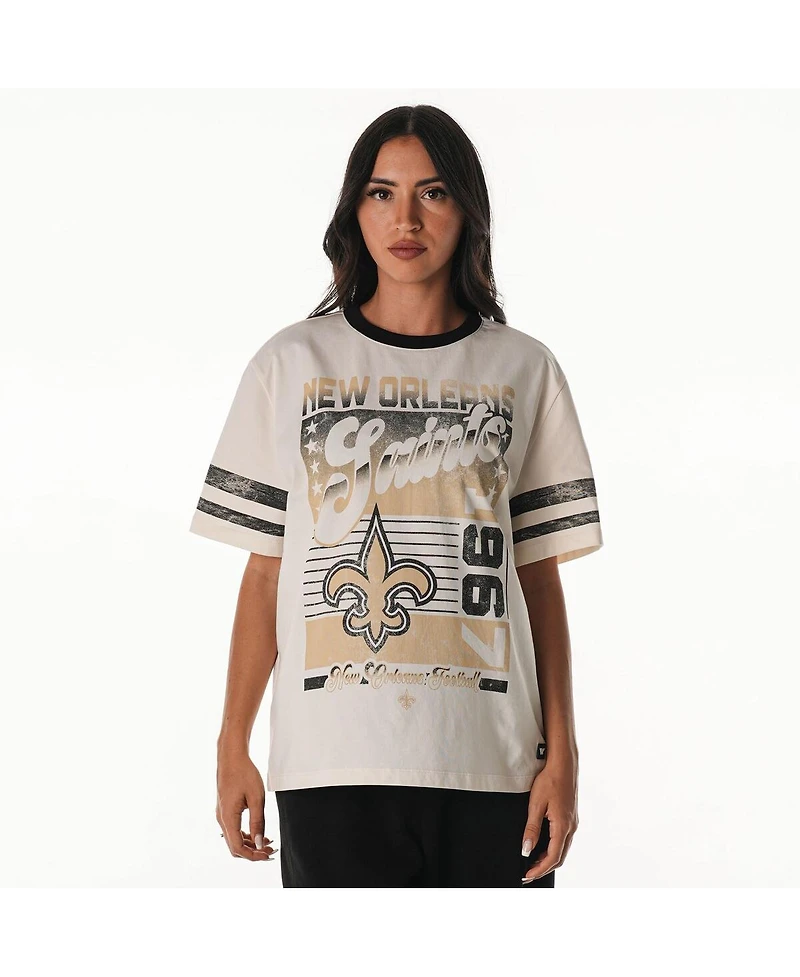 The Wild Collective Women's Cream New Orleans Saints Vintage Drop Shoulder Oversized Boyfriend T-Shirt