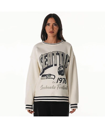 The Wild Collective Women's Cream Seattle Seahawks Oversized Vintage French Terry Sweatshirt