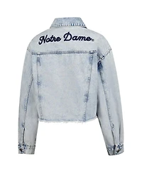 Hype and Vice Women's Denim Notre Dame Fighting Irish Light wash Cropped Button-Up Jean Jacket