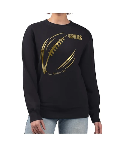 G-iii 4Her by Carl Banks Women's Black/Gold San Francisco 49ers Metallic Print Football Sketch Fleece Crewneck Sweatshirt