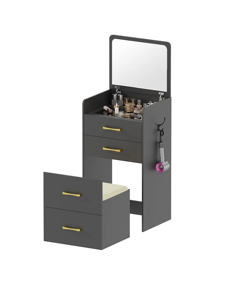 Vlsrka 3-in-1 Vanity Desk with Flip Mirror, Glass Top, 3 Drawers