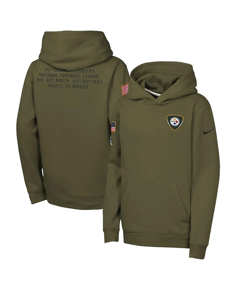 Nike Big Boys and Girls Olive Pittsburgh Steelers 2025 Salute to Service Club Fleece Hoodie