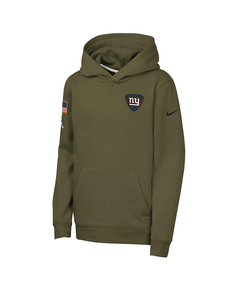 Nike Big Boys and Girls Olive New York Giants 2025 Salute to Service Club Fleece Hoodie
