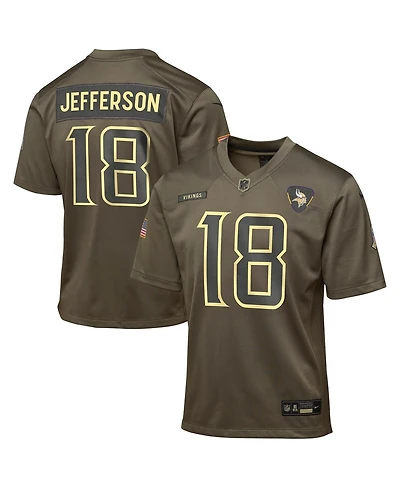 Nike Big Boys and Girls Justin Jefferson Olive Minnesota Vikings 2025 Salute to Service Game Jersey