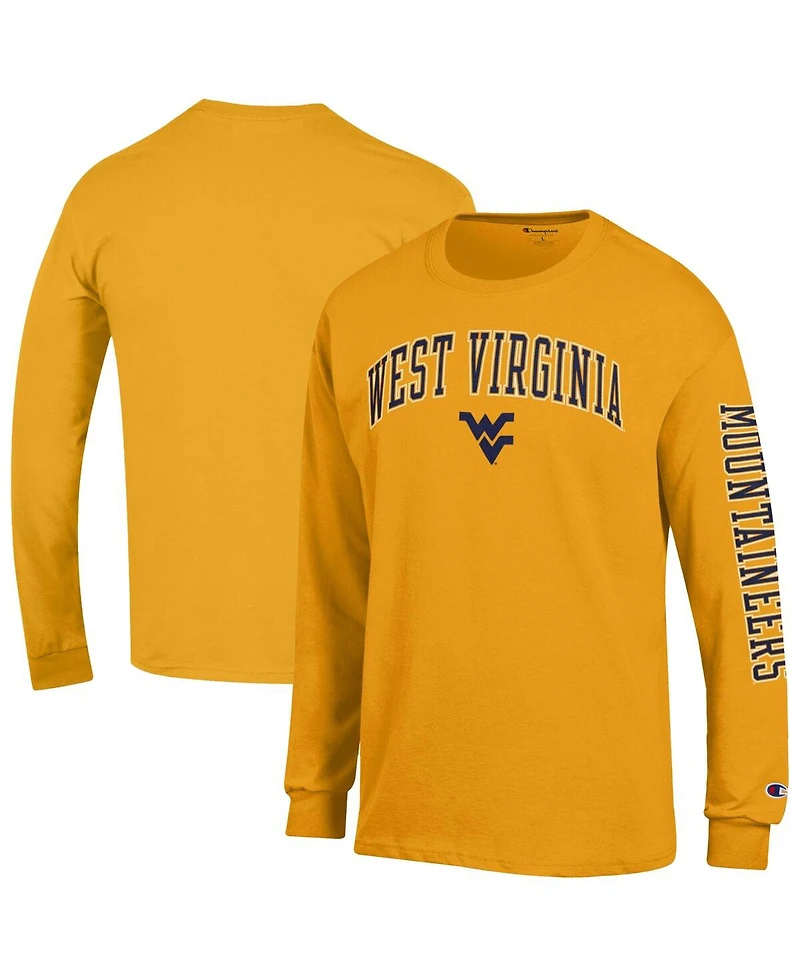 Champion Men's Gold West Virginia Mountaineers Arch Over Logo 2-Hit Long Sleeve T-Shirt
