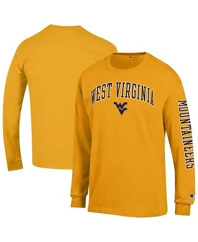 Champion Men's Gold West Virginia Mountaineers Arch Over Logo 2-Hit Long Sleeve T-Shirt