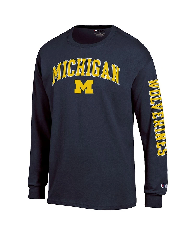 Champion Men's Navy Michigan Wolverines Arch Over Logo 2-Hit Long Sleeve T-Shirt